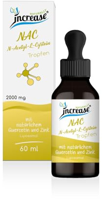 Liposomale NAC N-Acetyl-L-Cystein Tropfen hochdosiert - 60.000mg pro Packung) 2000mg NAC N-Acetyl-L-Cystein pro Tagesdosis mit Quercetin und Zink - MCT Öl - Hohe Bioverfügbarkeit