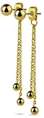 beyoutifulthings Damen 1 Paar Ohr-hänger 2 lange hängende Ketten 3 Kugeln Ohringe Ohr-ringe Set Ohr-stecker Chirurgenstahl Silber Gold Roségold