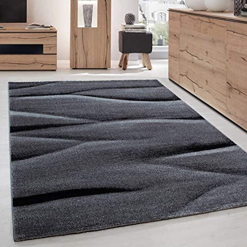 Teppich Wohnzimmer Schlafzimmer Esszimmer Kurzflor Modern Optik Meliert, Farbe: Schwarz, Größe: 200 x 290 cm