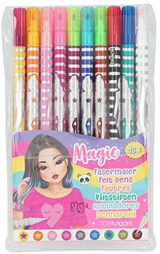 Depesche 10724 TOPModel - Magic Doppel-Fasermaler, Filzstifte mit Doppelspitze, 9 Farben und ein Zauberstift für tolle Farb-Effekte im Etui