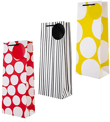 Hallmark Birthday Bottle Bags Pack, Pack of 3 Bags in Red, Yellow & Black Stripes, for Wine, Whiskey, Gin