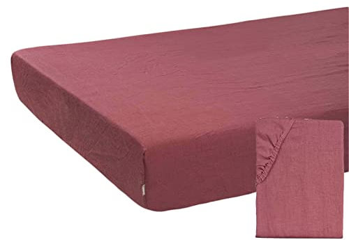 beties Leinen Spannbettlaken ca. 90x200 cm 100% Leinen Stone-Washed Spannbettlaken Steghöhe 25 cm (Rose´de Provence)