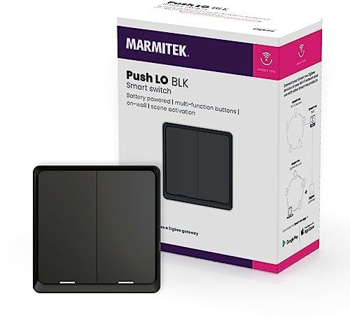 Interruttore WiFi Alexa - Marmitek Push LO BLK - Compatibile con Home Assistant - MQTT - Pulsante Zigbee 3.0 - Button a Parete - Interruttori per accendere le luci e gli elettrodomestici Tuya