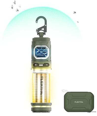 FLEXTAIL Wiederaufladbarer Kleiner Ückenschutz, 165 C, Heizung, Schutzzone Ultra Mini Mit Campinglicht, Terrassen (abwehrpads Nicht Im Lieferumfang Enthalten), Grün, 9 M, M