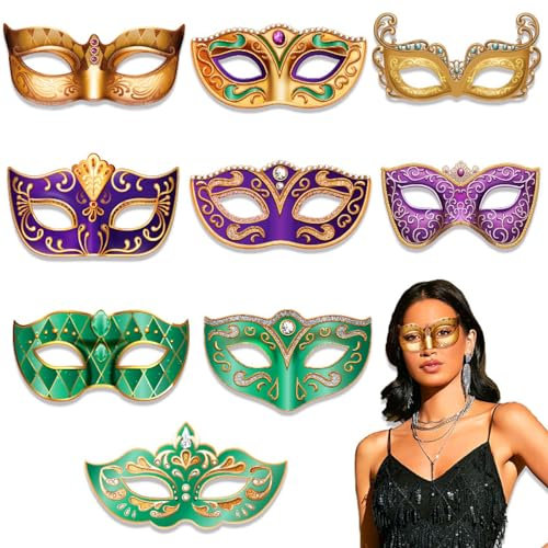 ANROI 9pcs Karneval Maske, Venezianische Augenmaske, Maskenball, Sexy Maske, Zirkusclowns, Sticker, Geburtstag, Deko