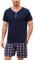 Irdcomps Men's Pyjamas Set Cotton Short Sleeves Pjs Loungewear Checked 2 Piece Nightwear Soft with Pockets Summer Sleepwear for Men A-Dark Blue，XXL