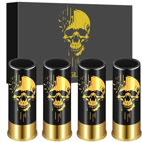 Totenkopf-Schnapsgläser aus Kunststoff, Großpackung mit Geschenkbox, für Männer und Frauen, Gothic-Fans, Hochzeit, Party, Geburtstag, 12 GA, Kleine Kugelschnapsbecher für Whiskey, Tequila, Schwarz
