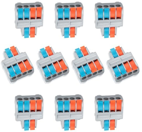 Innfeeltech Borne de Conexión, 10 unidades, con Conector de Cable Compacto de Palanca 2 Entradas 4 Salidas para Conductores Flexibles y Rígidos SPL-42