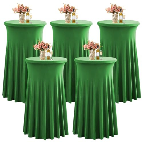 LUOZIQINX Runde Stehtisch Hussen Cocktail 80×110cm, Stretch Spandex Bistrotisch Tischdecke Tischrock für Hochzeiten, Partys, Restaurants, Bankette,Grün,5pcs