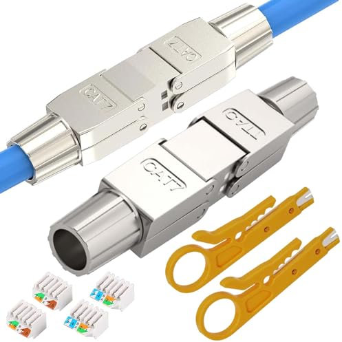 2 Stück Netzwerkkabel Verbinder Cat 7, RJ45 Stecker Werkzeuglos, Kupplung Adapter Verlängerung Lan Kabel Netzwerkstecker RJ45 Cat 7 für LAN Verlegekabel Ethernet Installationskabel