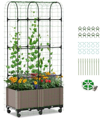 Ytaoeo Garten Pflanzkasten mit Rankgitter, 80x40x180cm Blumenkasten/Pflanzkübel mit Spalier für Kletterpflanzen, mit 10 Verschlüsse, 10 Clips, 1 Kunststoffkabel, 12 Kabelbinder