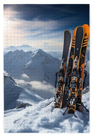 1000-teiliges Puzzlespiel für Erwachsene, herausforderndes Puzzle für Spielabende, Skier im Berg, personalisierte Holzpuzzle für Familie, fertige Größe, 19,7 x 29,5 cm