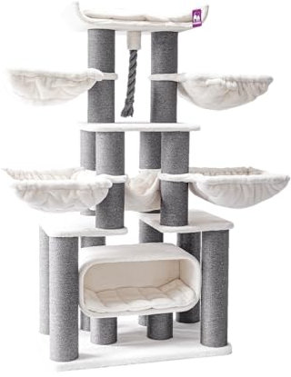 Petrebels Kratzbaum XXL, Skyline 186 cm, Maine Coon Kratzbaum für große Katzen, Farbe Off-White