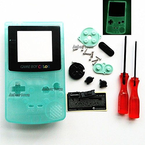 Ersatzgehäuse, Komplett-Schutzhülle mit Hintergrundbeleuchtung für Nintendo Gameboy Color GBC Luminous Green Edition – Leuchtet im Dunkeln