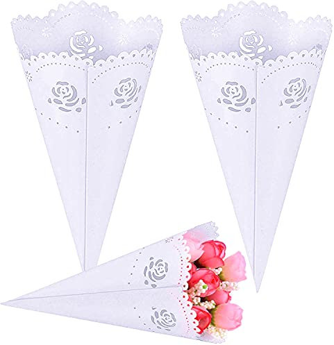 Tomkity 100 Pezzi Coni Portariso Matrimonio Bianco Portaconfetti Scatoline Bomboniere Nozze con Autoadesivo