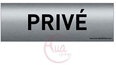 AUA SIGNALETIQUE - Plaque de porte Aluminium brossé imprimé AluSign Texte - 150x50 mm - Double Face adhésif au dos (Privé)