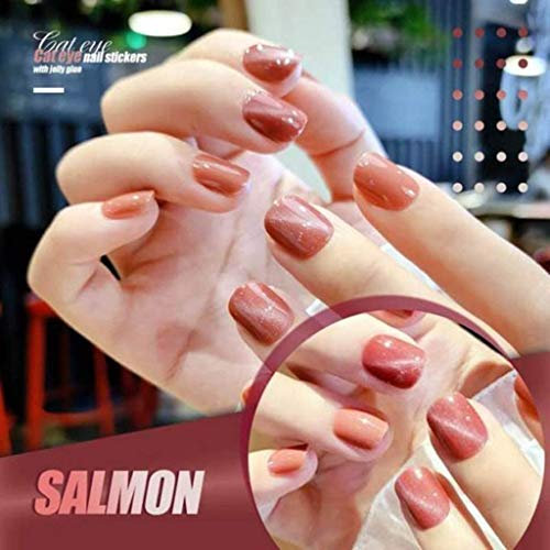 Mysterious Cat Eye Nail Patch with Jelly Gum(24PCS),Artificial Fake Nails Full Cover Fingernails Nail Tips Kit for Women and Girls,Reusable Glue Nail Stickers for DIY Home Salons (F#)