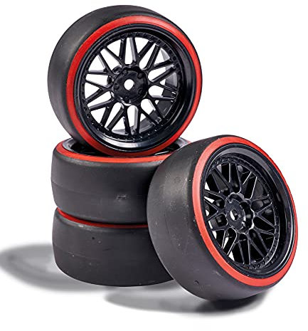 Carson 500900157 1:10 Räderset Drift (4) schwarz/rot - Modellbauzubehör, Ersatzteil, Tuning, Reifen, Reifenset