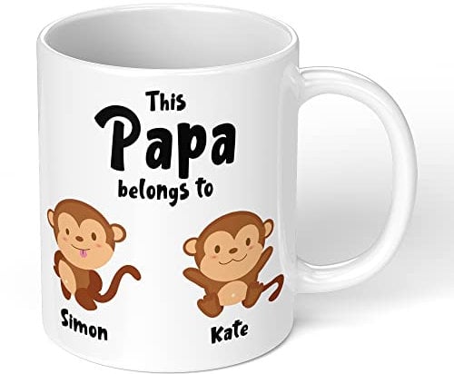 Print Maniacs Personalised Fathers Day Mug Gift Dad Uncle Grandad Christmas Birthday New Born First 1 Monkey (Papa)