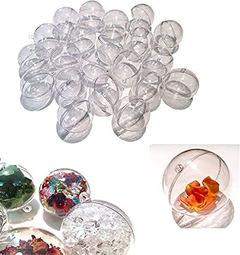PIQIUQIU 24 Stück Weihnachtskugeln Acrylkugeln Plastik Kugeln 6cm Durchmesser durchsichtige Kugel Dekokugeln durchsichtig Aufhängen transparent Dekokugel Bastel Kunststoffkugeln Befüllen Transparent