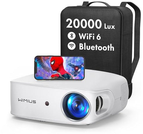 Proyector 4K WiFi Bluetooth Full HD 1080P, 25000 Lúmenes WiMiUS Proyector 4K Soporte Corrección Trapezoidal 6D Auto con Función Zoom Proyector WiFi Portátil Cine En Casa para Phones,Fire Stick,PS5
