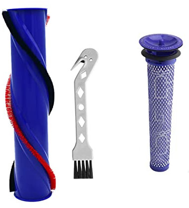 Kit de pré-filtre de rechange pour brosse à moquette, rouleau de nettoyage pour brosse de nettoyage compatible avec Dyson V6 Total Clean/V6 Absolute/Old V7 (entraînement à 4 broches, diamètre : 45 mm)