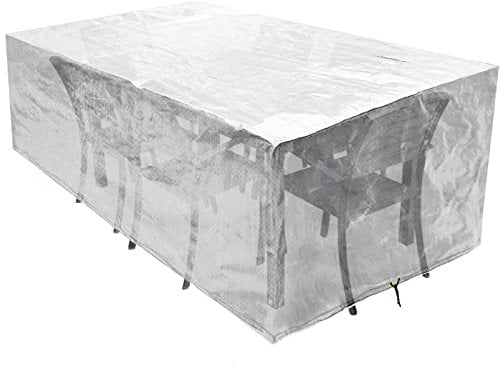 RICHIE Abdeckung für Gartenmöbel wasserdichte Schutzhülle Anti-UV Abdeckplane Atmungsaktiv Polyethylen für Gartentische Terrassenmöbel Rechteckig (Transparent 170x95x70cm)