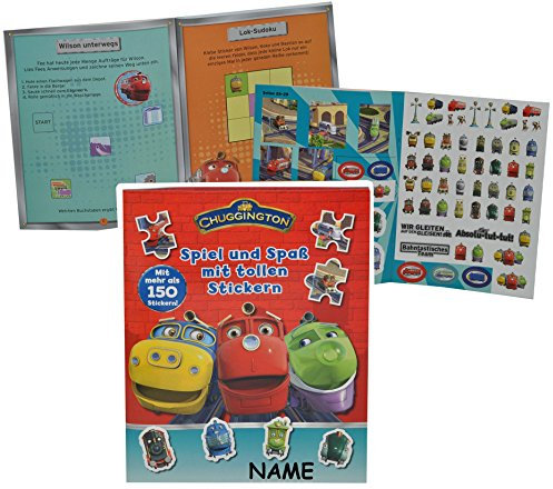 alles-meine.de GmbH Rätsel Buch/Sticker + Bastelheft mit 150 Sticker + Rätsel - Chuggington Eisenbahn + Züge incl. Namen - zum Malen und Spielen - Tiere - Aufkleber für Jungen ..