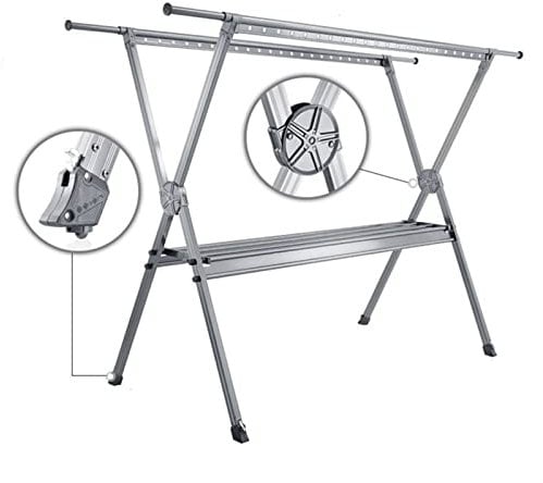 Wäscheständer Wäscheständer for Wäsche, zusammenklappbarer einziehbarer Wäscheständer mit Regal, langlebige Aluminium-Kleidertrockenstation mit winddichten Aufhängelöchern Drying Rack/Clothes Drying R