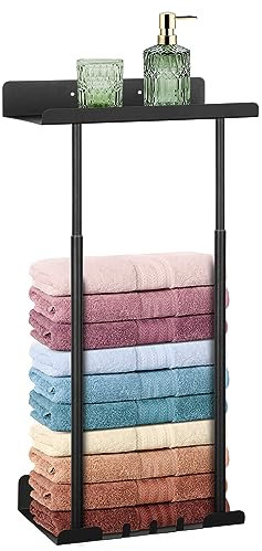 Towel Rack Wall Mounted, Bath Towel Racks with Shelf, Bathroom Towel Storage can Hold Large Bath Sheets, 2 Bar Rail Bathroom Towel Holder, Rolled Salon Black Towel Shelf Organizer for Small Bathroom