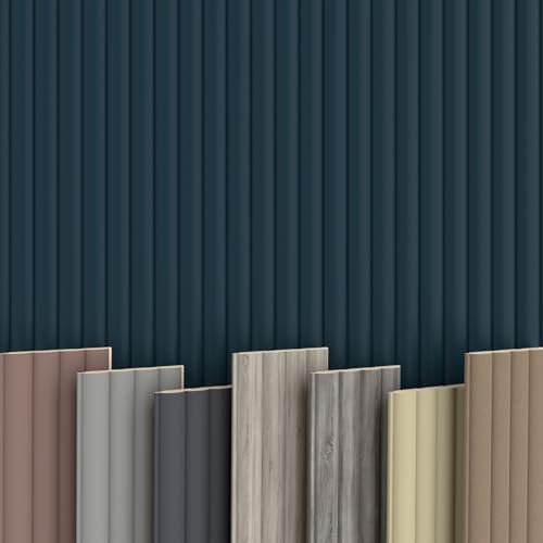 WAVE Lamellen 2,75m HEXIM - MDF Holz Lamellenwand Wandpaneele Lamellenverkleidung Wandverkleidung Lamellenpaneele Holzpaneele Natur (4 Paneele & Zubehör, Wave De Luxe Ocean)