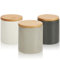 COM-FOUR® 3x Récipients de Rangement en Céramique avec Couvercle en Bambou - Récipients de Rangement Modernes en 3 Couleurs - Récipients Ronds en Céramique pour Cuisine (gris - 08x09cm - 3 pièces)