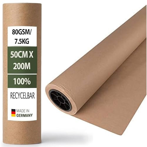 Soul Mantra Kraftpapierrolle braun Schrenzpapier 80 GSM (50 cm x 200 m) - Hochwertiges Verpackungs- und Bastelpapier für vielseitige Anwendungen 100% recycelt (Pack of 1)