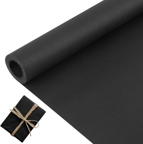 Geschenkpapier Schwarzes, 10m*38cm Kraftpapier Rolle, Schwarz Mattes Papier zum Basteln, Kraftpapier Packpapier Groß für Hochzeit Geburtstag Geschenkverpackungen, Kunsthandwerk