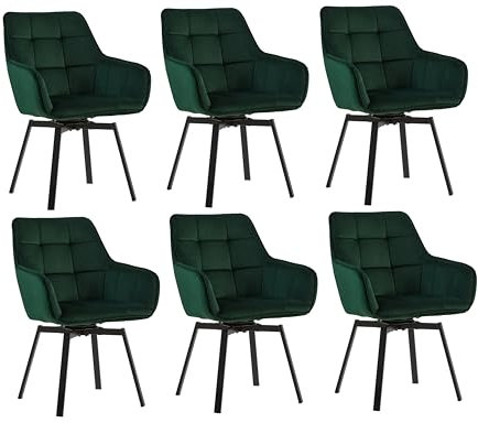 CLIPOP Esszimmerstühle Drehbar Set mit Armlehne, Samt Polsterstuhl Gepolstert Sitz Küchenstuhl Drehstuhl Armlehnenstuhl für Esszimmer Wohnzimmer Büro (6er Set, Samt Grün)