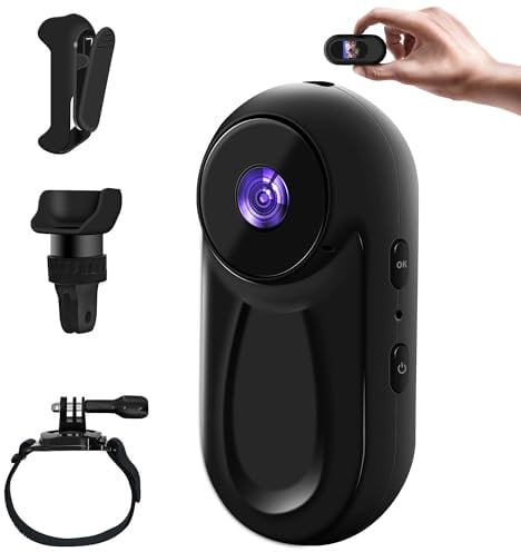 Baobylon Mini cámara de acción, cámara de casco de 360°, 1080P, cámara corporal 1080P, cámara para mascotas, cámara para salpicadero, bicicleta, cámara de acción, accesorios multifuncionales