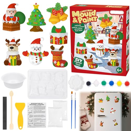Bastelset Weihnachten, Gips zum Gießen, Gipsfiguren zum Bemalen,6 Muster DIY Gipsfiguren Weihnachten,Gips Gießen Formen,Formen für GipsGießen Wweihnachten mit Gipspulver zum Gießen,Kreative Geschenk