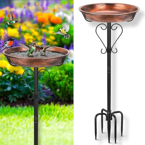 GREELUE Vogeltränke Stehend 30CM, Vogelbad für Garten Balkon, Metall Wassertränke für Wildvögel, Futter Schale Vogelbad Gartendeko Bird Bath (Antike Bronze-30cm)