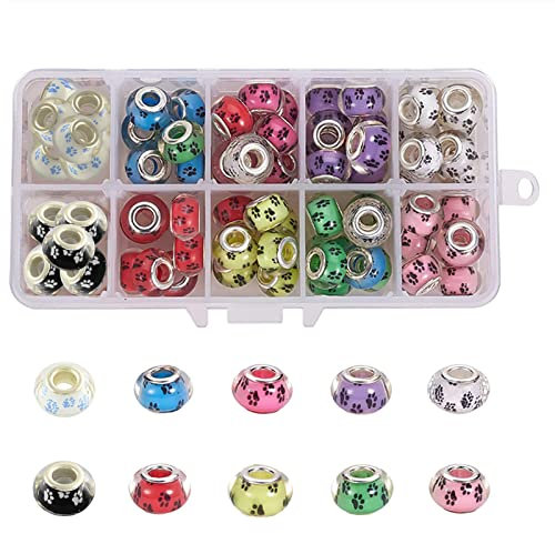 NBEADS 80 Stück Großes Loch Perlen Acryl Charms Perlen Spacer Mit Hund Paw Prints Muster Fit Europäischen Bettelarmband
