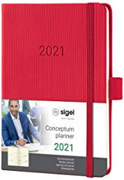 SIGEL C2165 Terminplaner Wochenkalender 2021, ca. A6, Hardcover, rot, mit vielen Extras, Conceptum - weitere Modelle