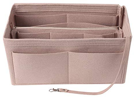 LITLANDSTAR Multi-Compartment Solid Color Felt Bag Large Capacity Makeup Bag Women Travel Large Makeup Organizer Storage Pouch Handbag Tote, Khaki