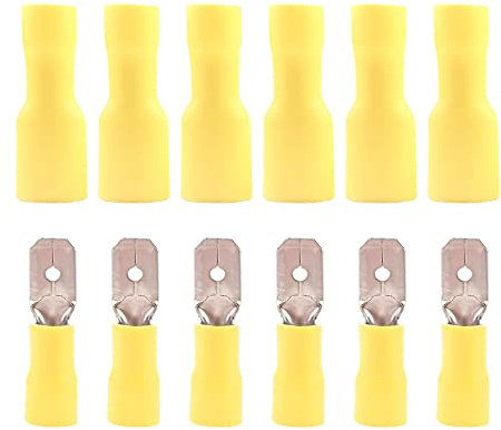 Ruidee 100 Pezzi Terminali elettrici a vanga isolati Terminali Elettrici Connetore Elettrico Connettori Elettrici per Saldatura Capicorda a Crimpare Connettori per Cavi Elettrici (PGM/Yellow)