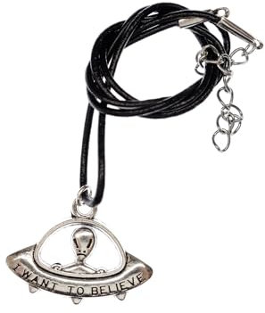 Miniblings UFO Alien Außerirdische Halskette Außerirdische Weltall Sci-Fi Raumschiff Kette - Handmade Modeschmuck - Lederkette Leder