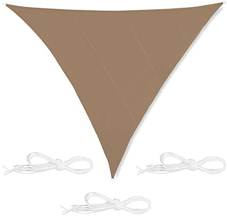 Relaxdays Telone Triangolare, Dimensione 6x6x6 m, Impermeabile, Anti UV, Corde di Supporto, per Esterni, Caffè Latte