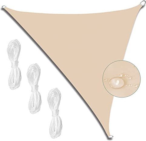 MEEYI Dreieck Sonnensegel 3x3x3m Sonnensegel Sonnenschutz Set 98% UV Schutz Sonnenschutz Wasserdicht für Garten Balkon Camping Outdoor mit Spannseilen Nicht-gerade Weiss