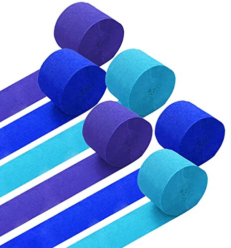 Ainmto 6 Rollen Blau Krepppapier, Kreppbänder, Krepppapier Luftschlangen Dekoration(4.5 cm x 25 m)