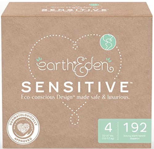 Earth & Eden Sensitive Baby Diapers, Size 4 (192 Count) - Eco-Conscious & Hypoallergenic Diapers - No Harsh Chemicals - Comfortable and Gentle on Skin - Dermatologically Approved