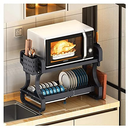 XIEAE Microwave Shelf Carbon Steel Microwave Shelf Double-layer Microwave Oven Bowl and Plate Integrated Storage Easy to Clean