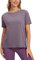 CRZ YOGA Women's Pima Cotton Short Sleeve Shirt Loose Workout T-Shirt Athletic Casual Top Purple Gray 12