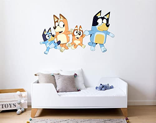 Vinilo decorativo adhesivo infantil infantil Familia Bluei perros dibujos animados Bluei Chilli Bingo Bandit – Varias medidas (60_x_37_cm)